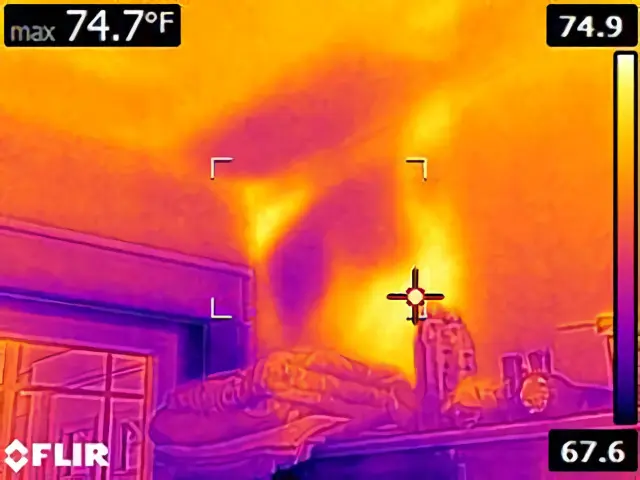 A thermal image of a room